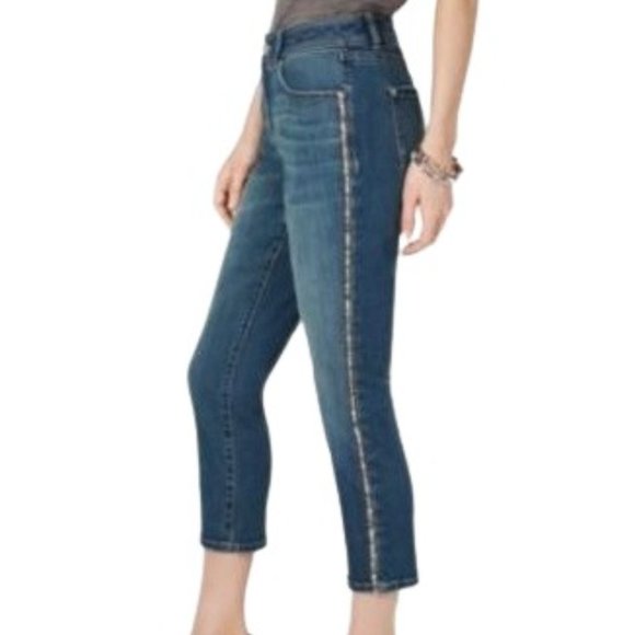 INC International Concepts Denim - Inc Sparkle Side-Seam Skinny Leg Regular Cropped Mid Rise Jeans Size 12